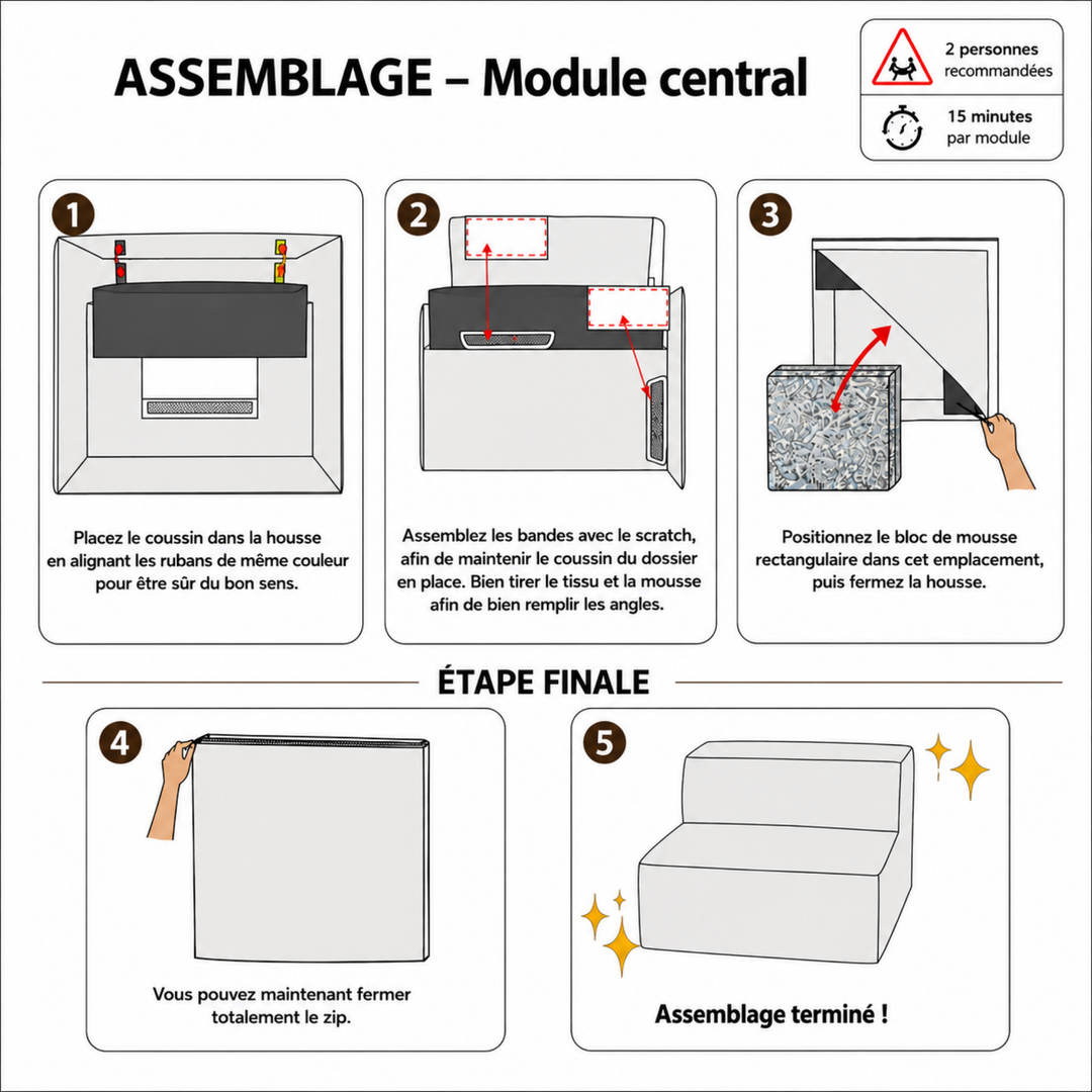 Afneembare centrale module - Voor modulaire bank - Ribfluweel - 90x82 cm