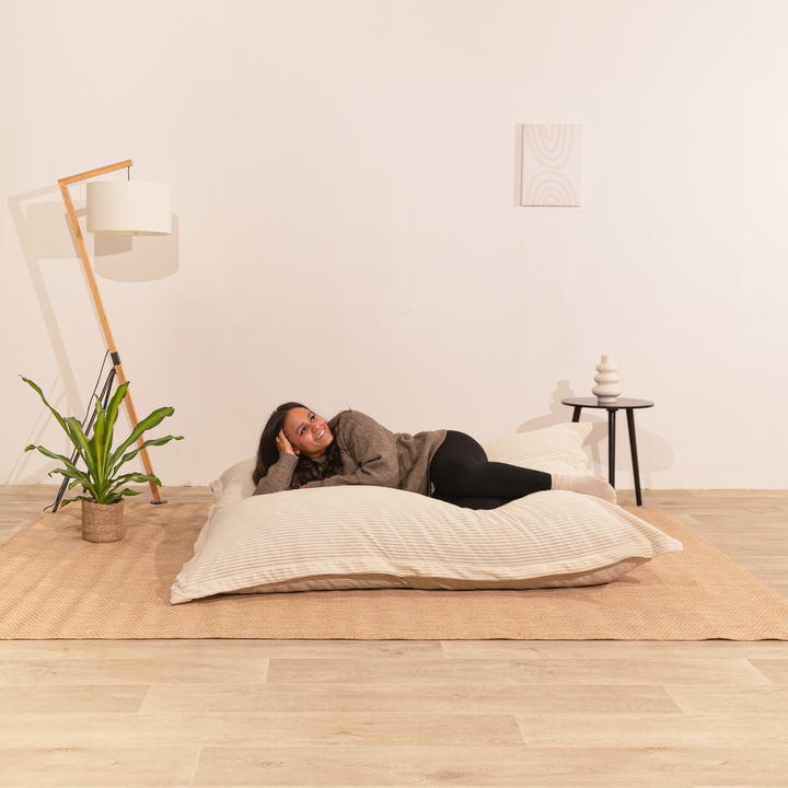Poef van geribd fluweel met afneembare hoes - 140x180 cm