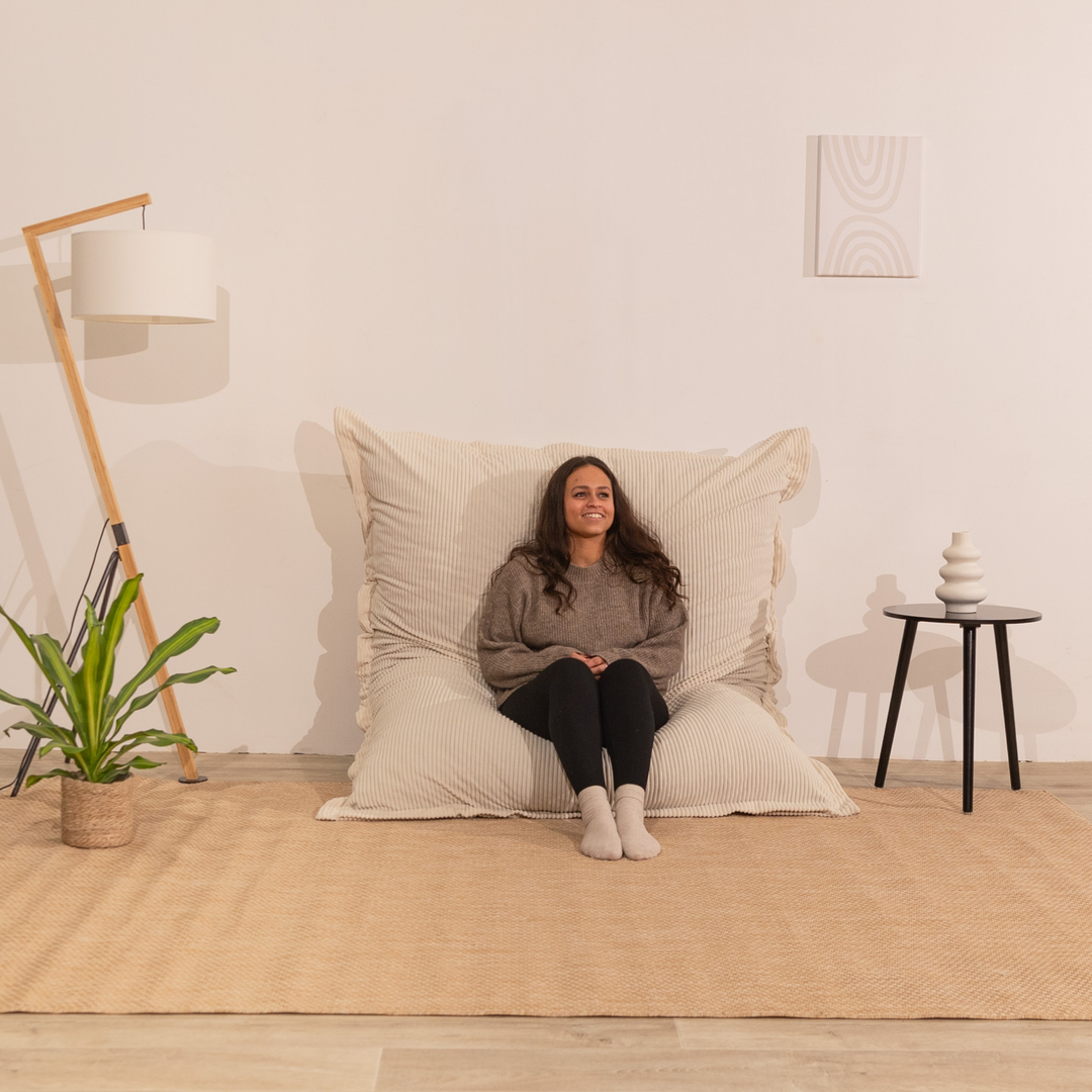 Poef van geribd fluweel met afneembare hoes - 140x180 cm