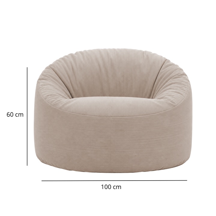 Pouf rond en velours côtelé avec dimensions 100 cm, 60 cm de haut