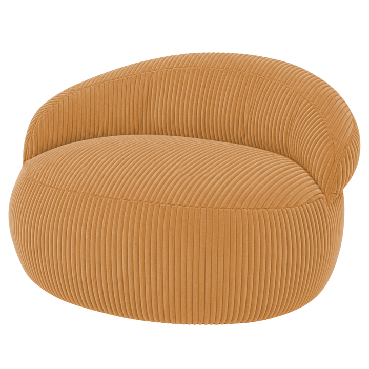 Pouf XXL déhoussable en velours côtelé jaune, forme ovale, vue de trois-quarts