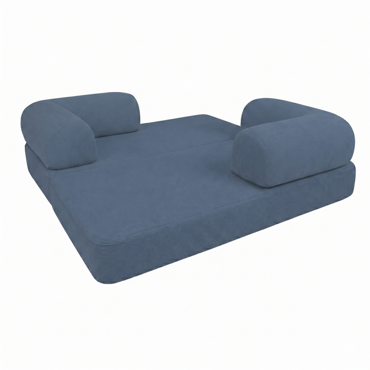 Canapé-lit 2 places en velours côtelé bleu foncé en position lit
