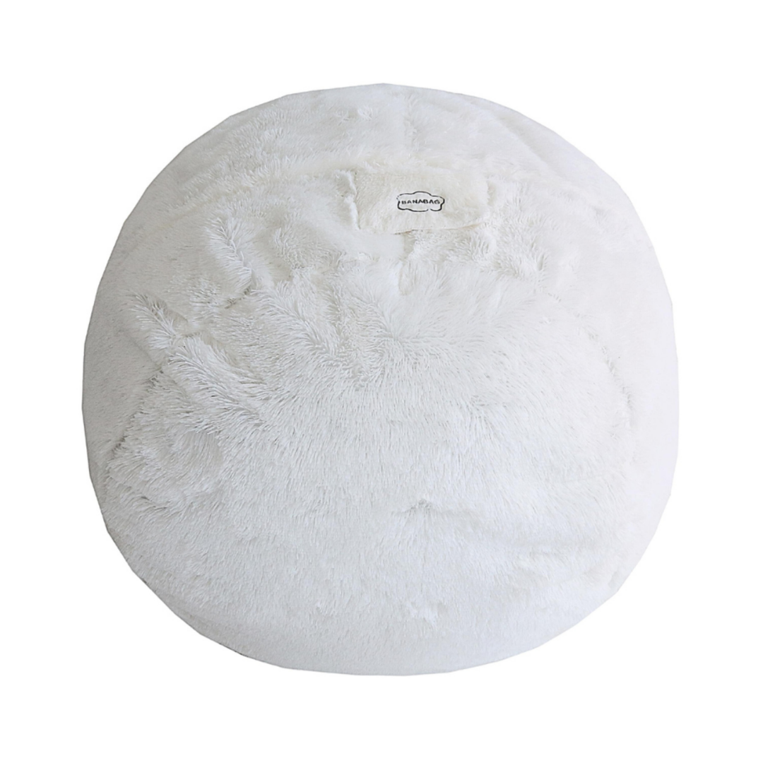 Pouf géant Bananair en fourrure blanche, forme ronde