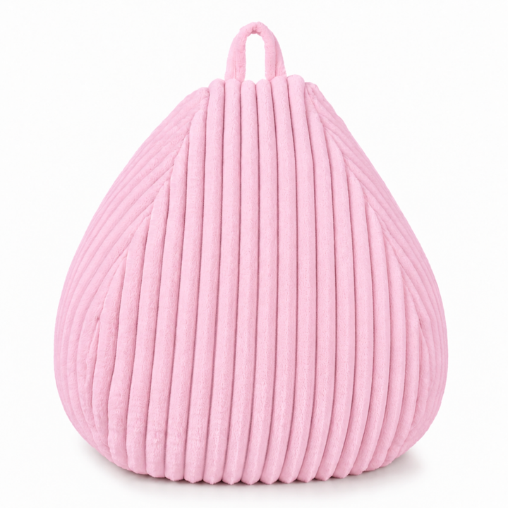 Pouf poire en fourrure côtelée rose avec poignée