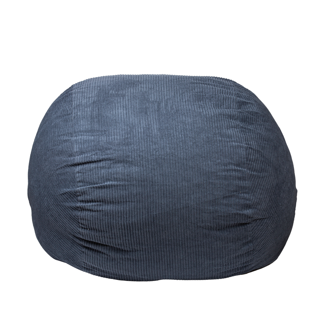 Pouf-lit convertible 2-en-1 bleu foncé, face ronde avec coutures visibles