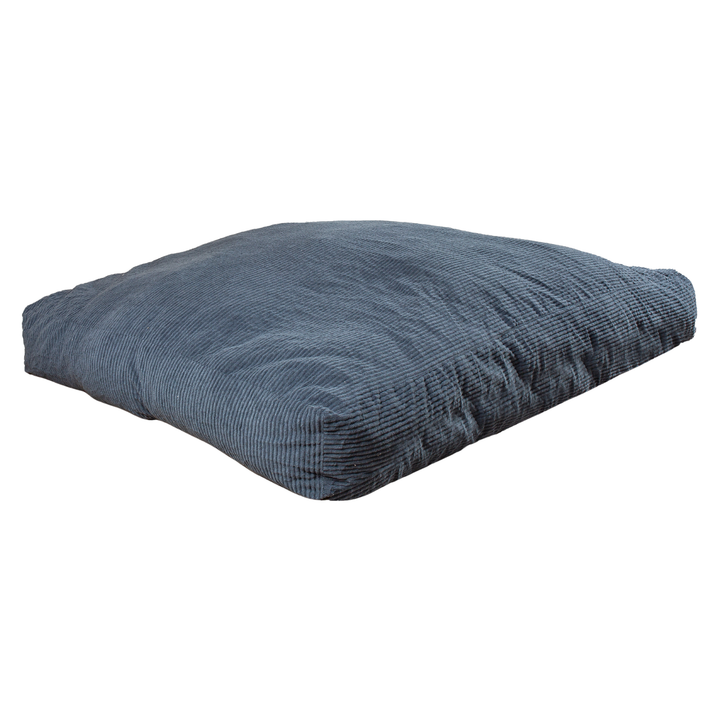 Pouf-lit convertible 2-en-1 bleu foncé, en mode lit rectangulaire