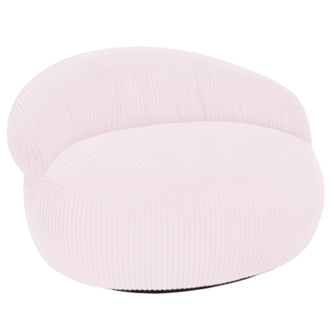 Pouf XXL rond en velours côtelé rose pâle