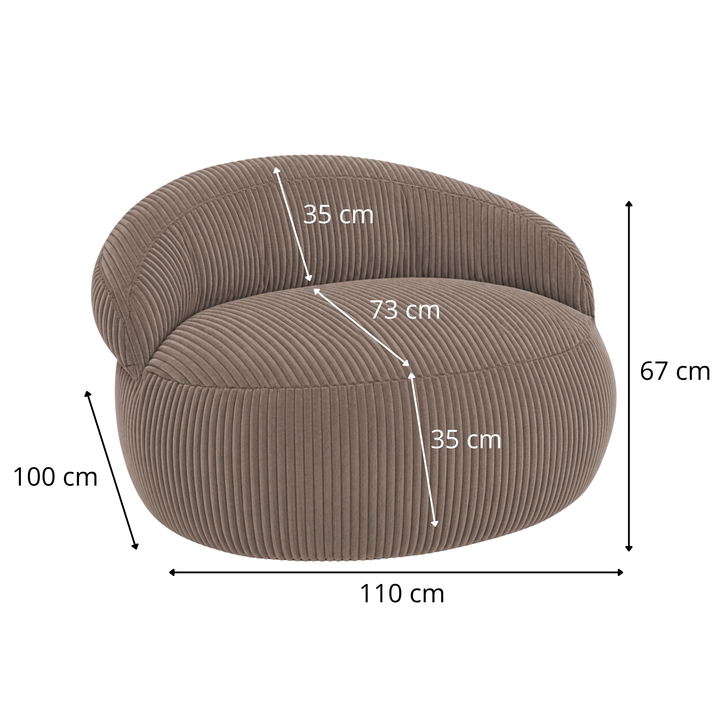 Pouf XXL déhoussable en velours côtelé, schéma dimensions 110 x 100 cm.