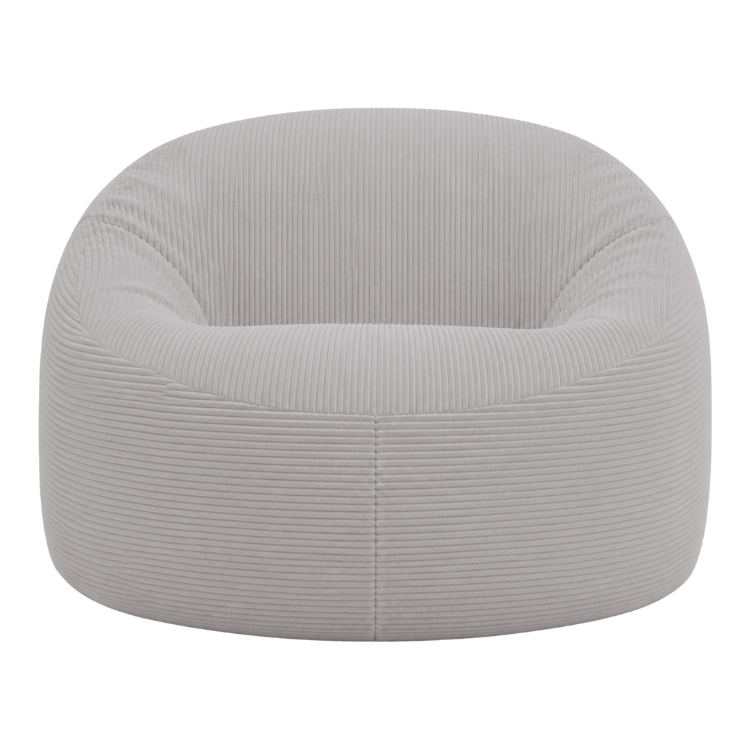 Pouf déhoussable en velours côtelé épais gris clair, vue de face
