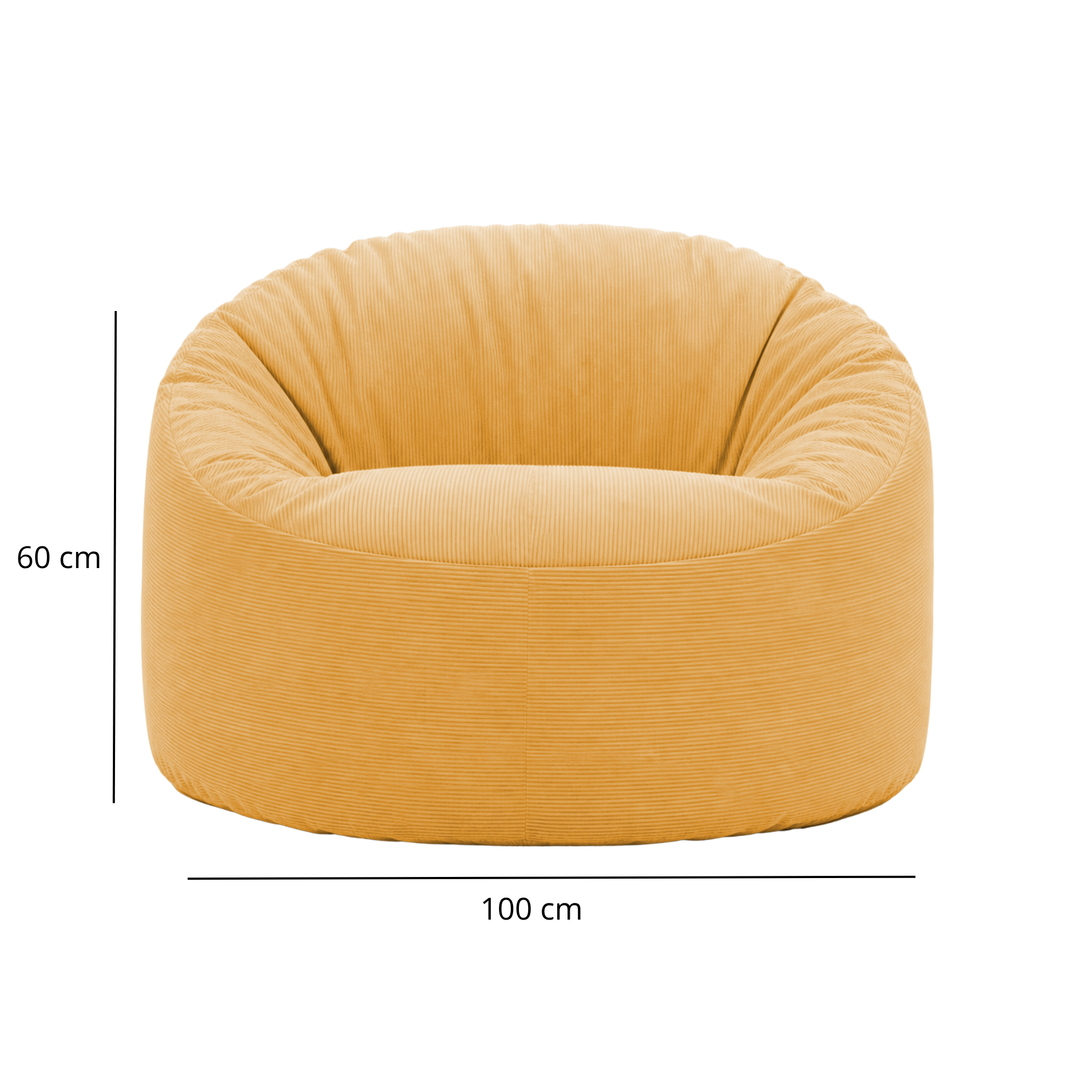 Pouf rond en velours côtelé avec dimensions 100 cm, 60 cm de haut