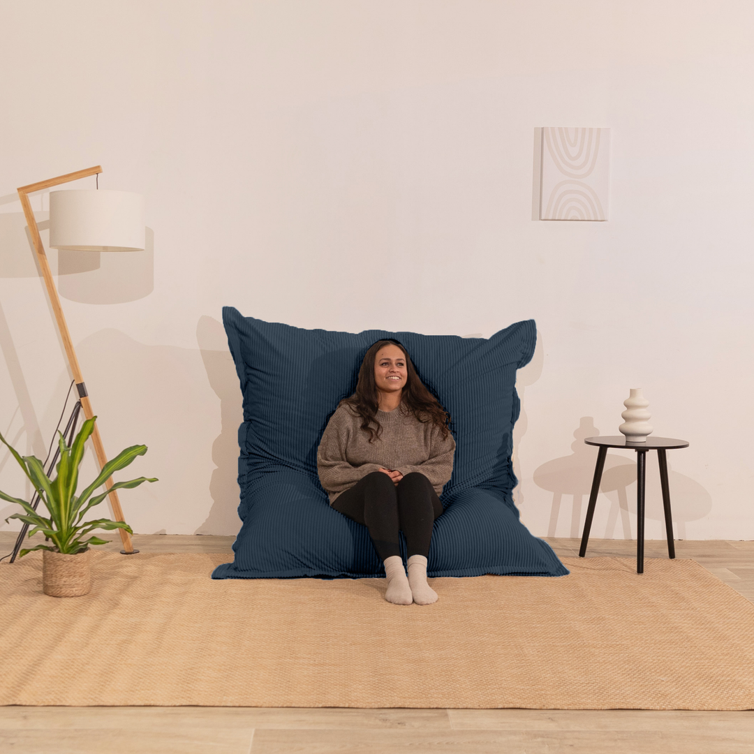 Poef van geribd fluweel met afneembare hoes - 140x180 cm
