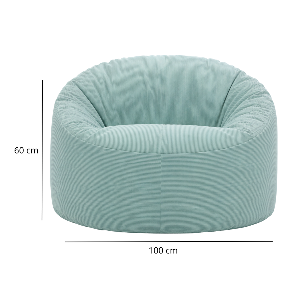 Pouf rond en velours côtelé avec dimensions 100 cm, 60 cm de haut