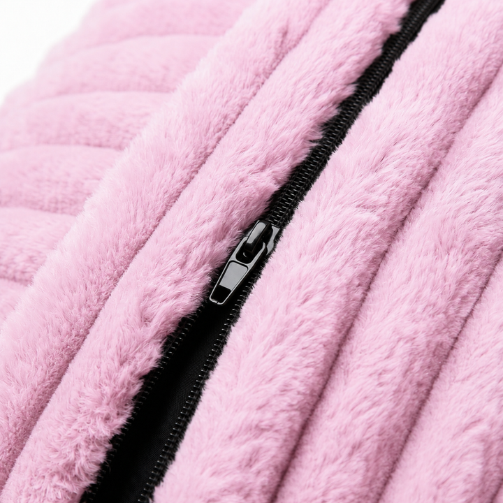 Fermeture éclair de la housse du pouf long géant déhoussable en fourrure côtelée