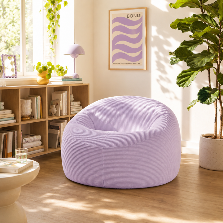 Pouf déhoussable 100 cm en velours côtelé épais, violet
