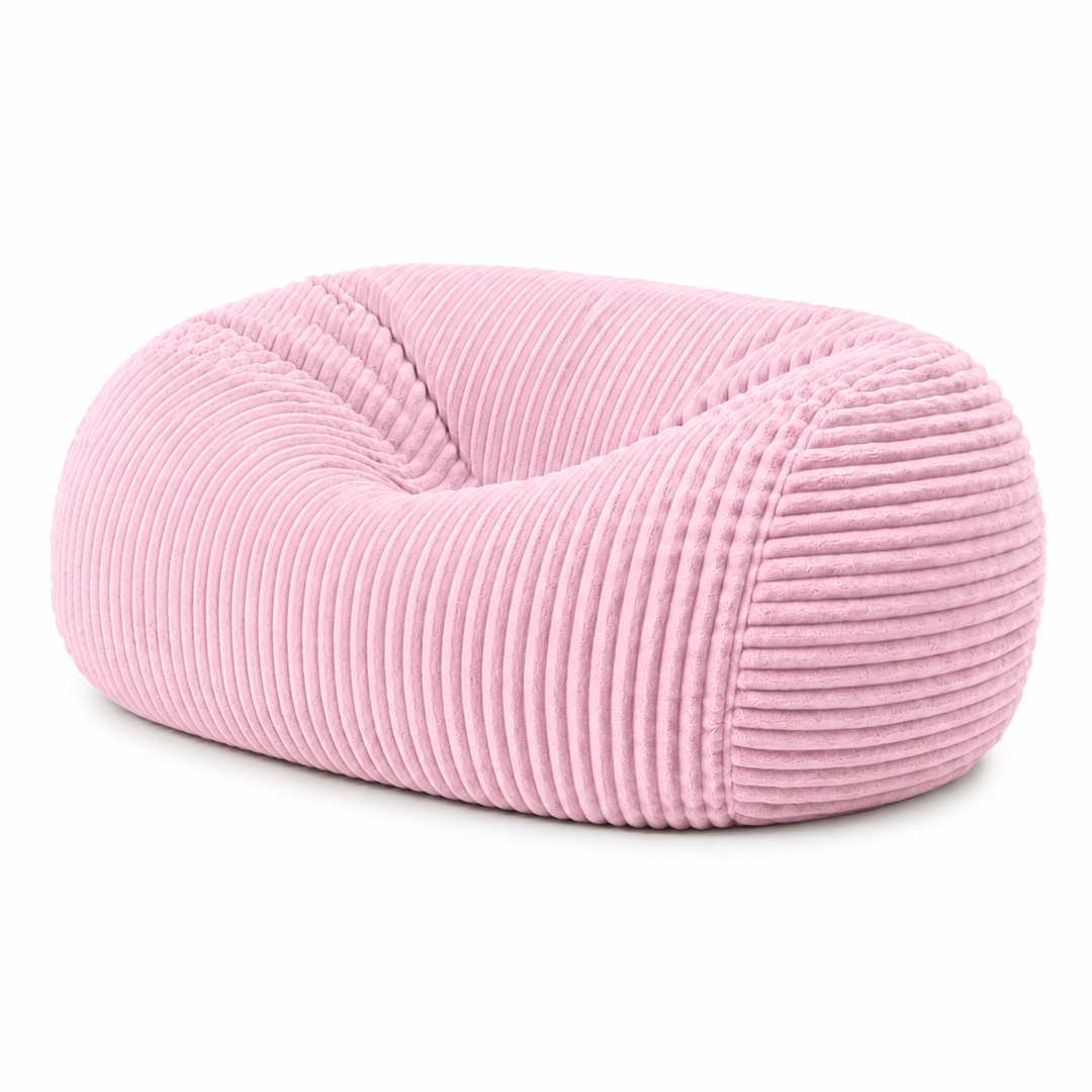 Pouf long géant déhoussable rose en fourrure côtelée