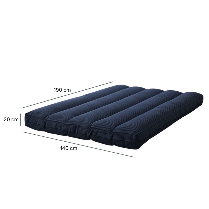 Futon déhoussable bleu foncé 140x190 cm, matelas épais en velours côtelé