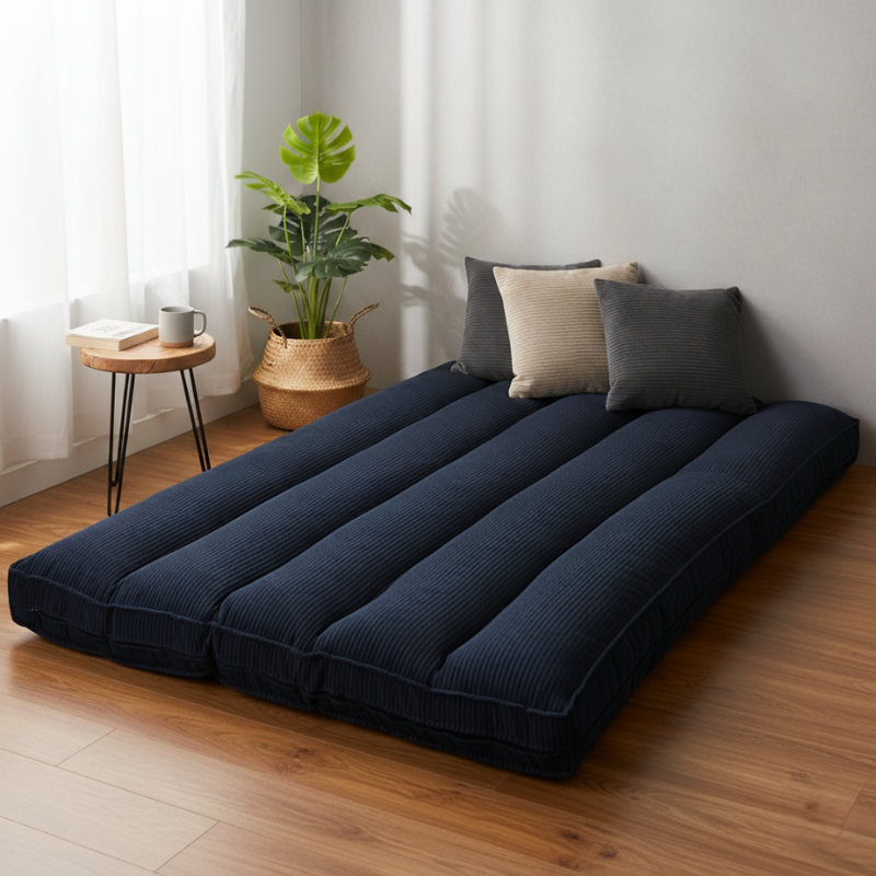 Futon déhoussable bleu foncé 140x190 cm