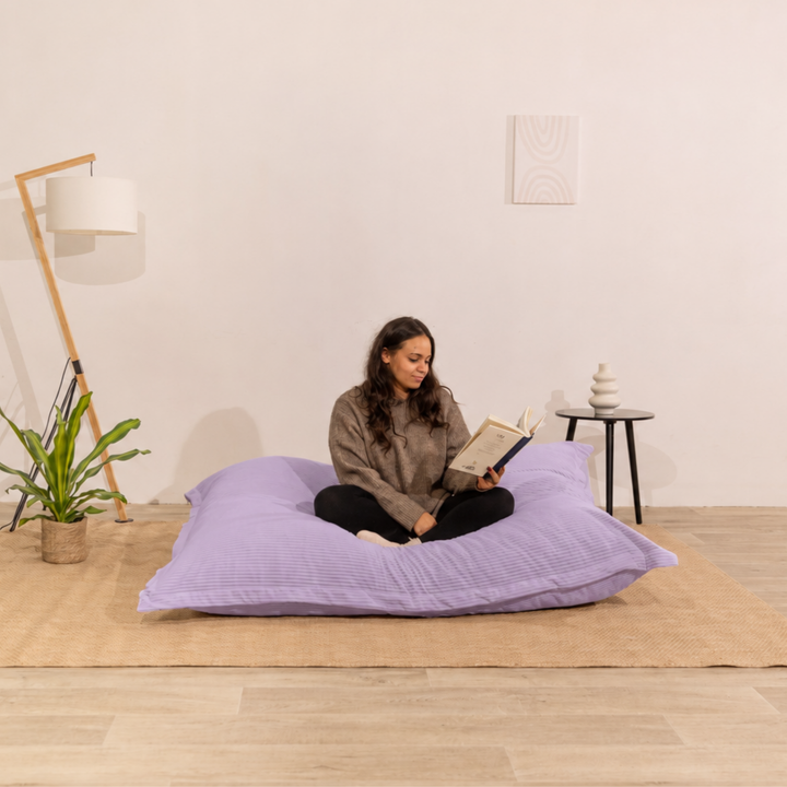 Poef van geribd fluweel met afneembare hoes - 140x180 cm