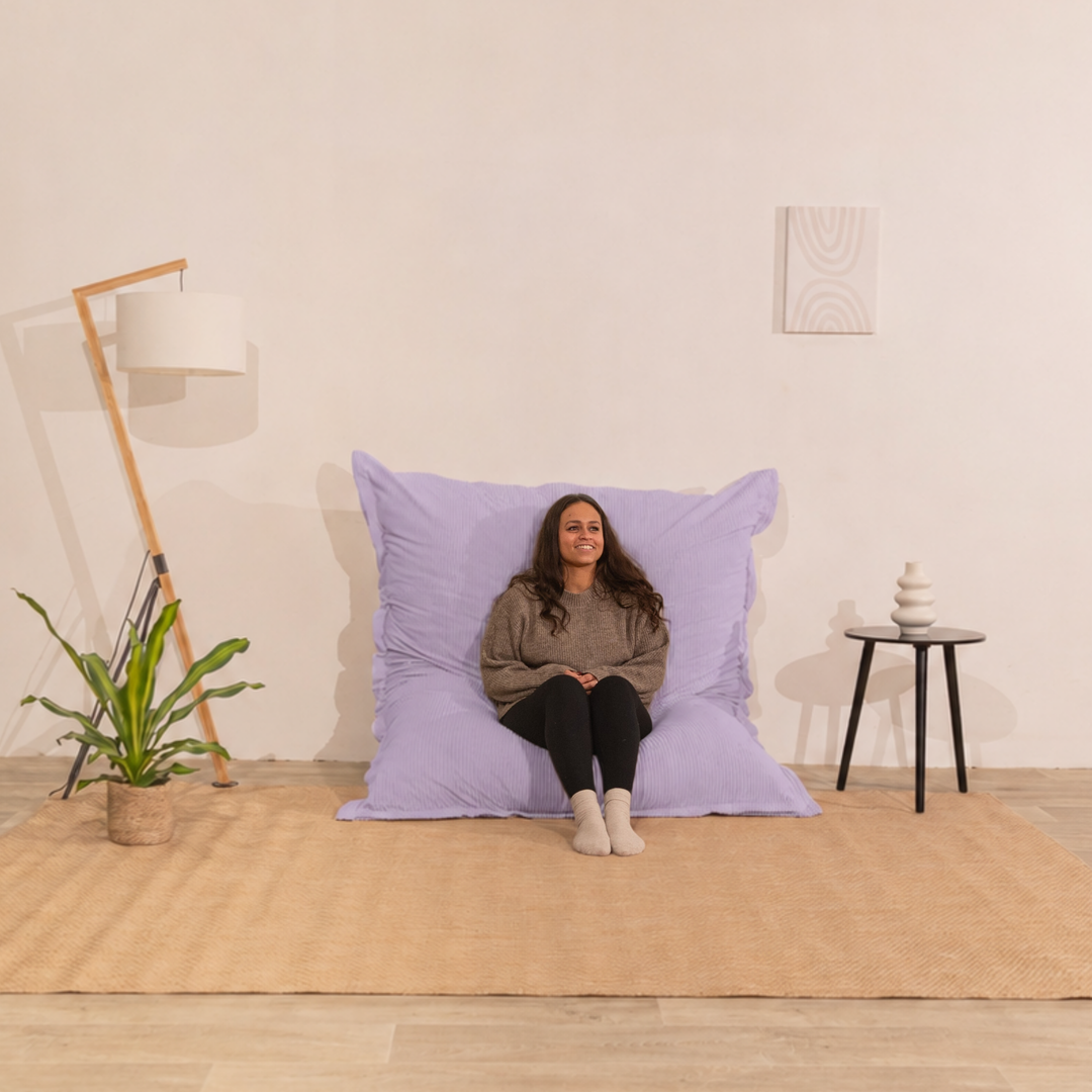 Poef van geribd fluweel met afneembare hoes - 140x180 cm