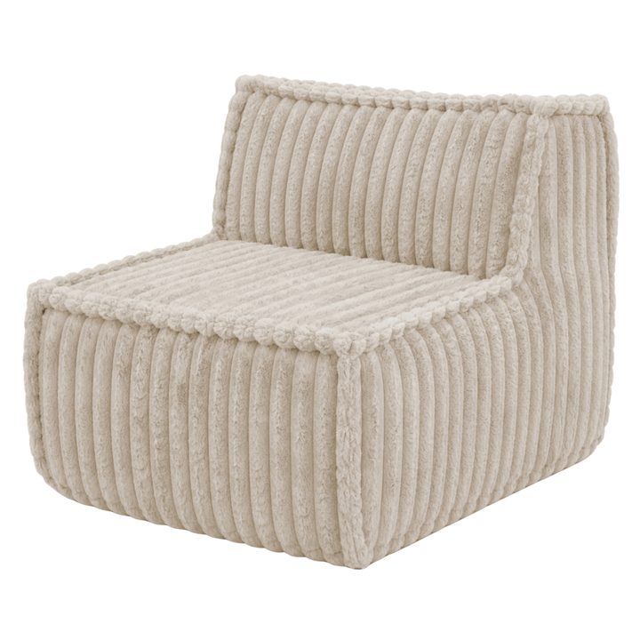 Module central déhoussable en fourrure côtelée beige, assise et dossier rembourrés.