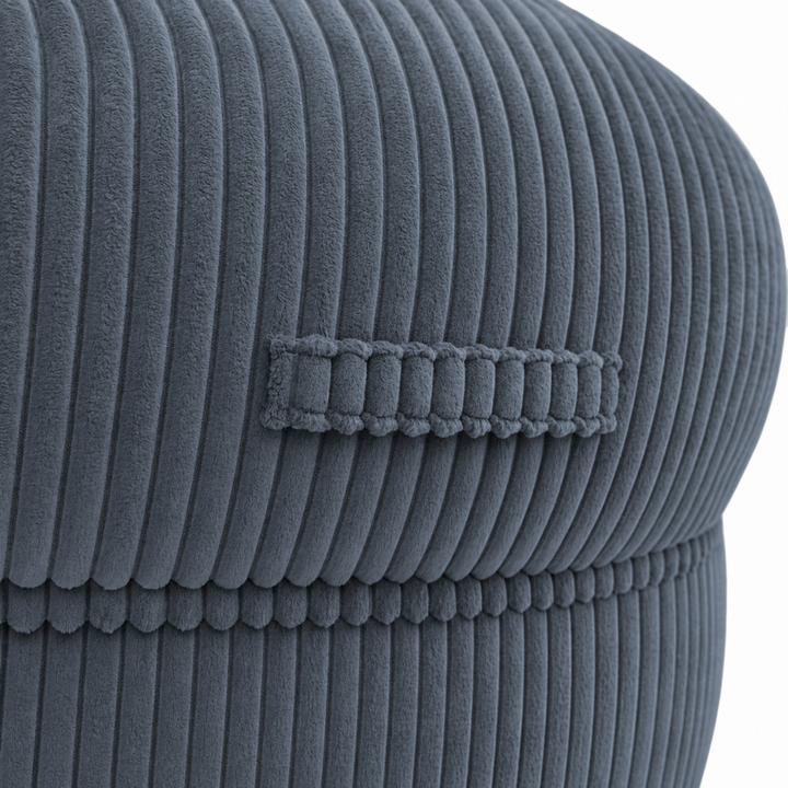 Gros plan sur la poignée du pouf XXL, tissu en velours côtelé.