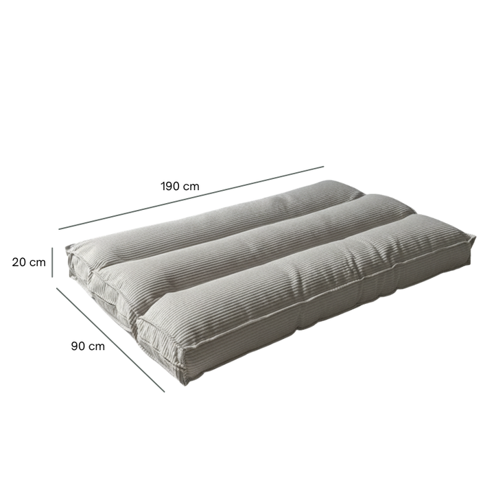 Futon déhoussable gris clair 90 x 190 cm, housse velours côtelé, vue dimensionnée