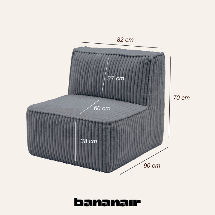 Afneembare centrale module - Voor modulaire bank - Ribfluweel - 90x82 cm