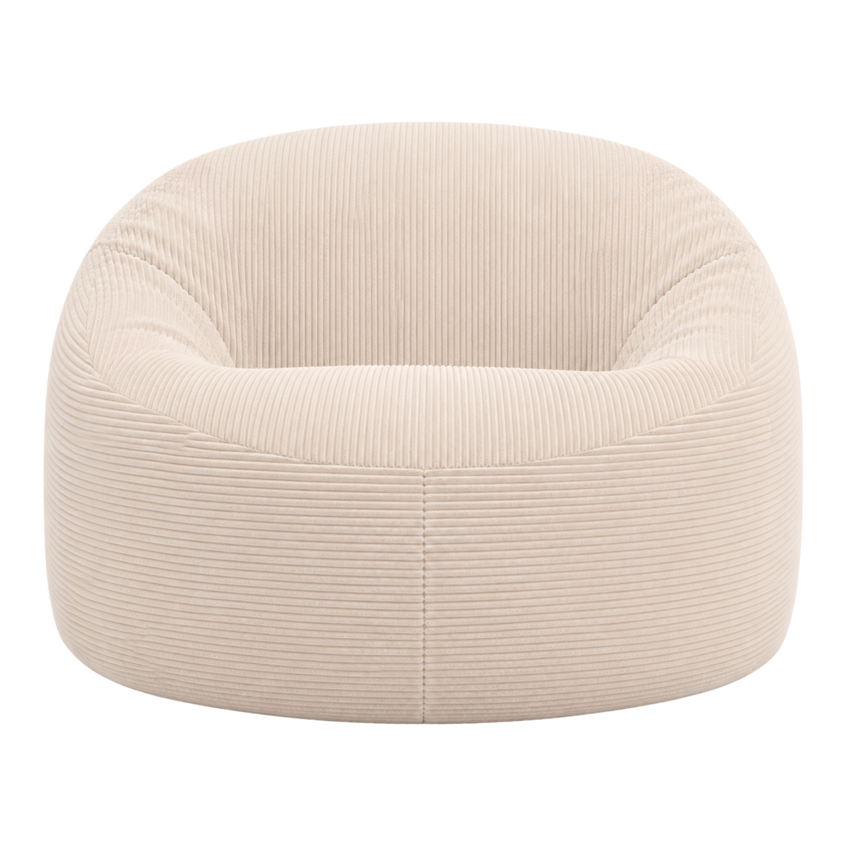 Pouf déhoussable en velours côtelé épais beige clair, forme arrondie