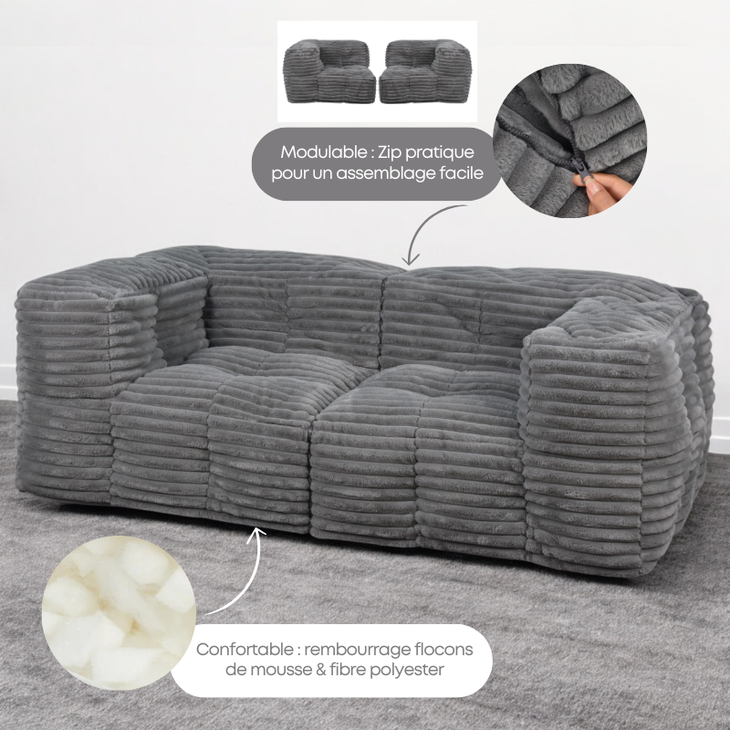 Modulaire Bank Ribfluweel - 90x180 Cm