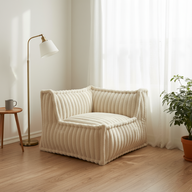Rechthoekige hoekmodule voor modulaire bank - Geribbelde vacht - 90x90 cm