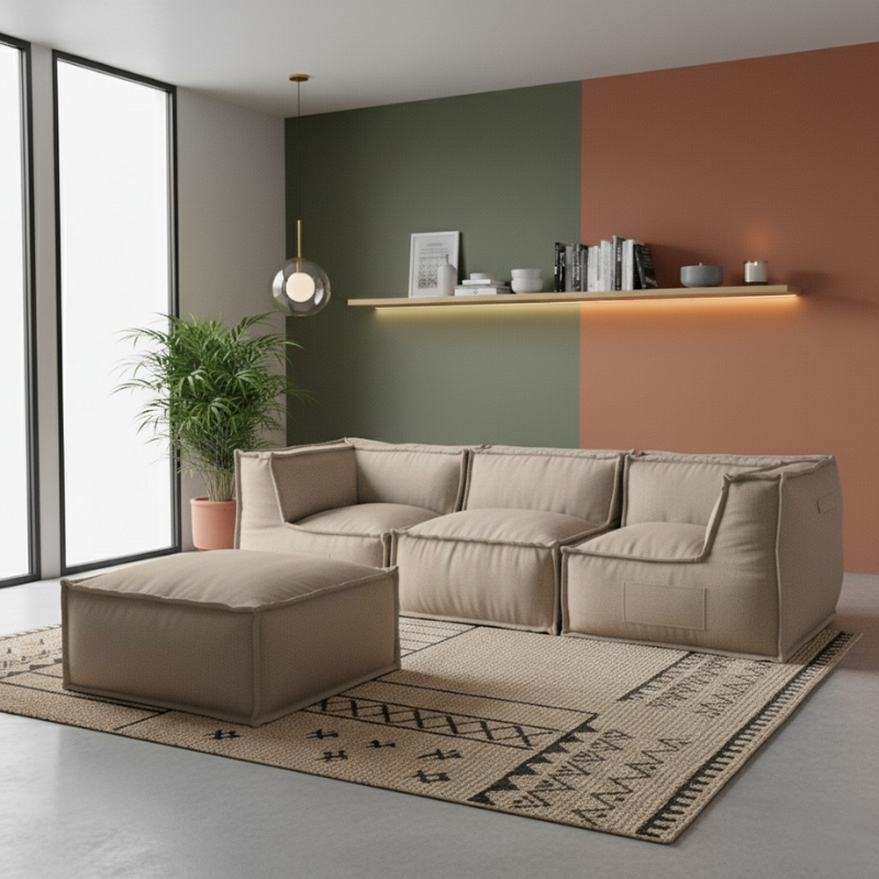 Hocker/Lounge-element voor modulaire bank - Linnenlook - 80x60x38 cm