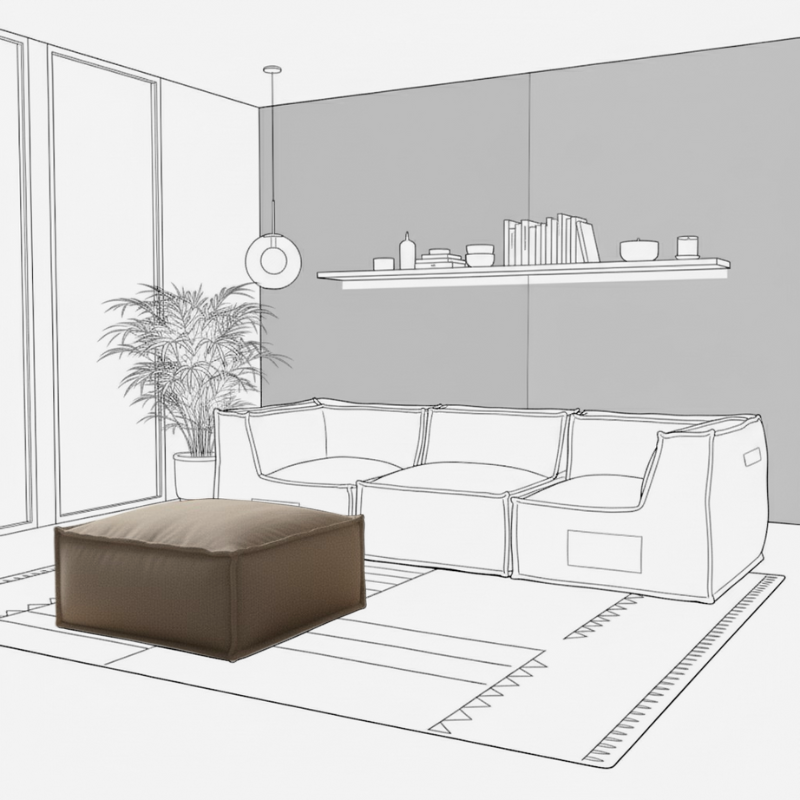 Hocker/Lounge-element voor modulaire bank - Linnenlook - 80x60x38 cm
